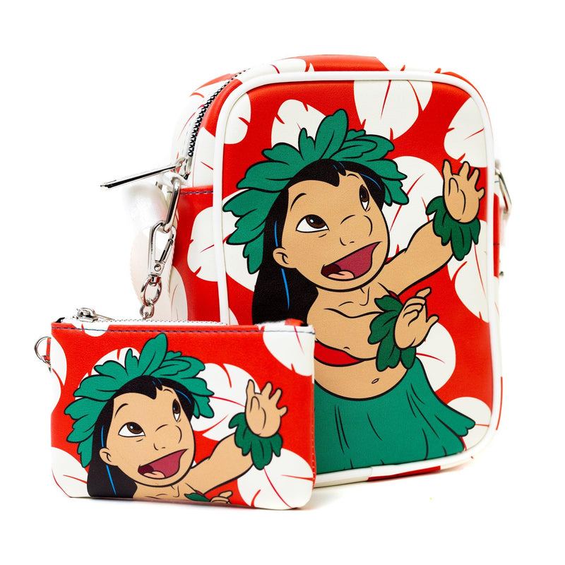 Disney Bag and Wallet Combo | Lilo and Stitch Hula Pose Print Red | Vegan Leather