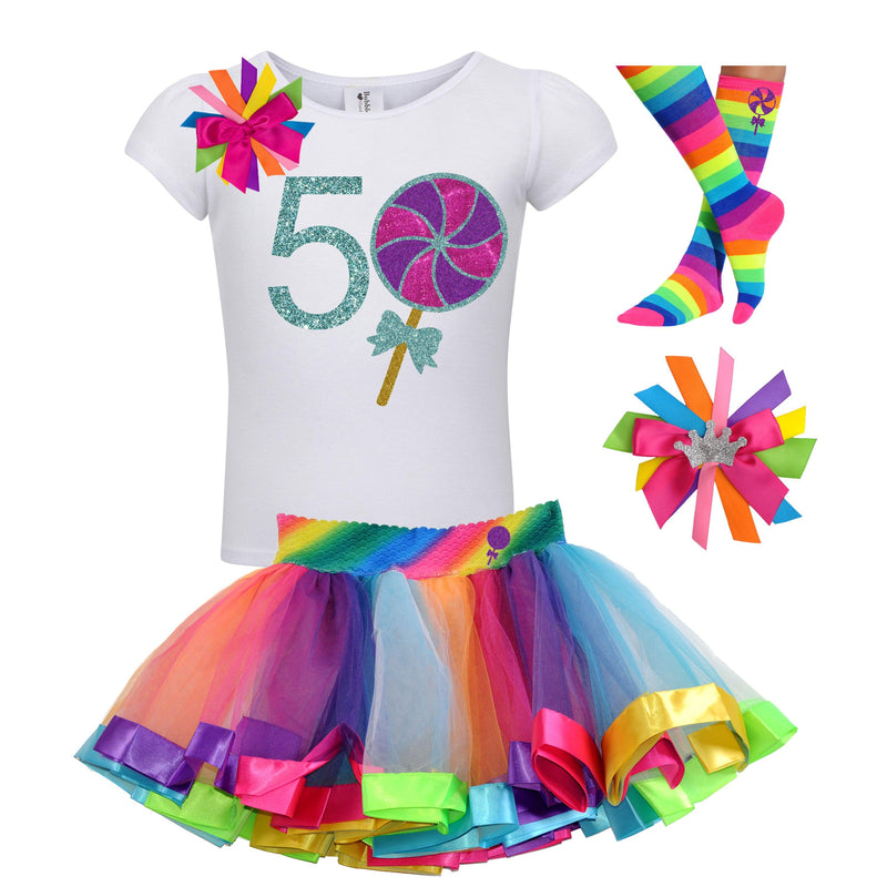 Girls 5th Birthday Lollipop Shirt & Rainbow Tutu Skirt - Bubblegum Divas 