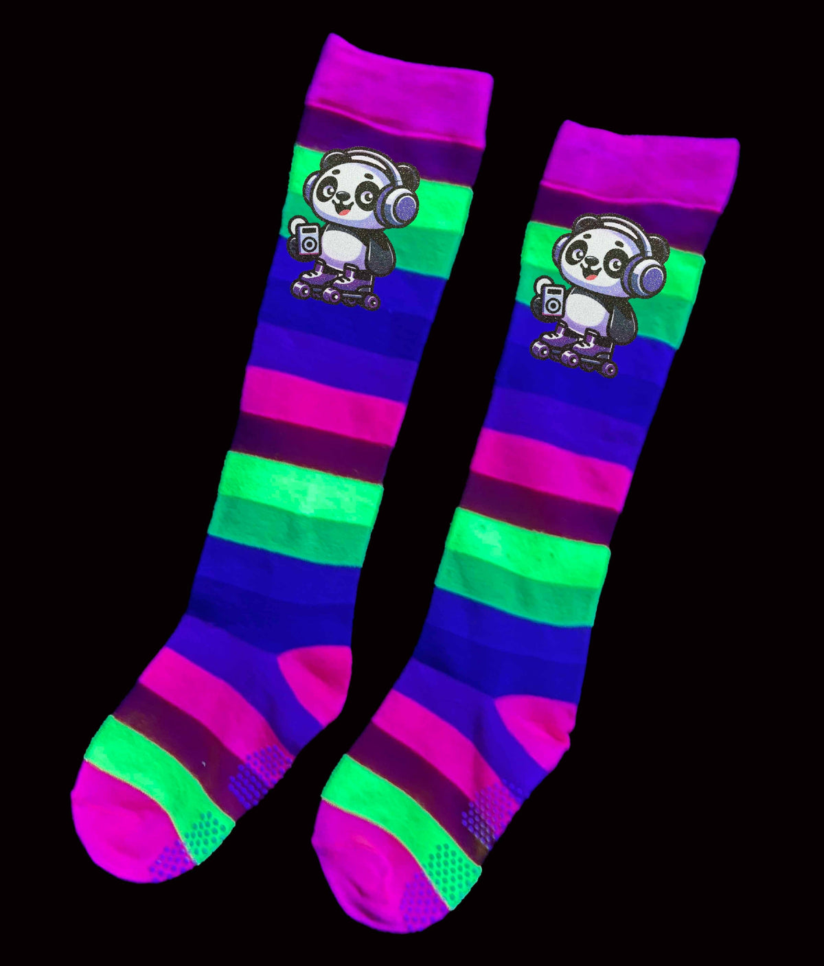 Panda Neon Rainbow Roller Skating Socks - Bubblegum Divas 