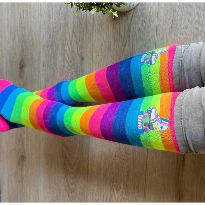Personalized Girl's Rainbow Roller Skate Socks - Bubblegum Divas 