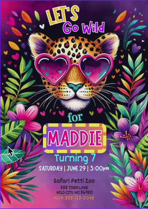 Editable Digital Go Wild Party Invitation Instant Download