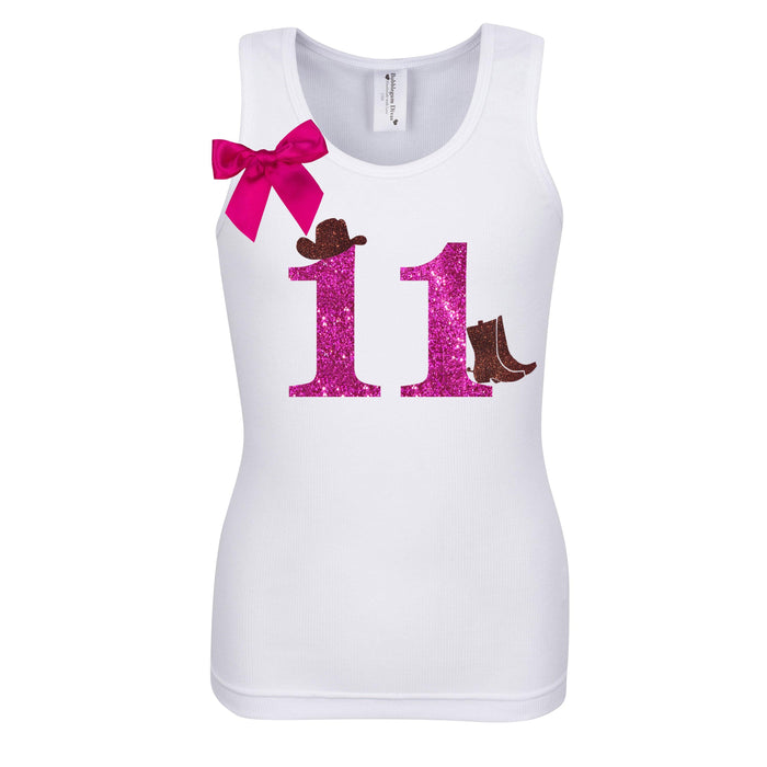 Cowgirl Boots Birthday Shirt with Bling Glitter Number Eleven