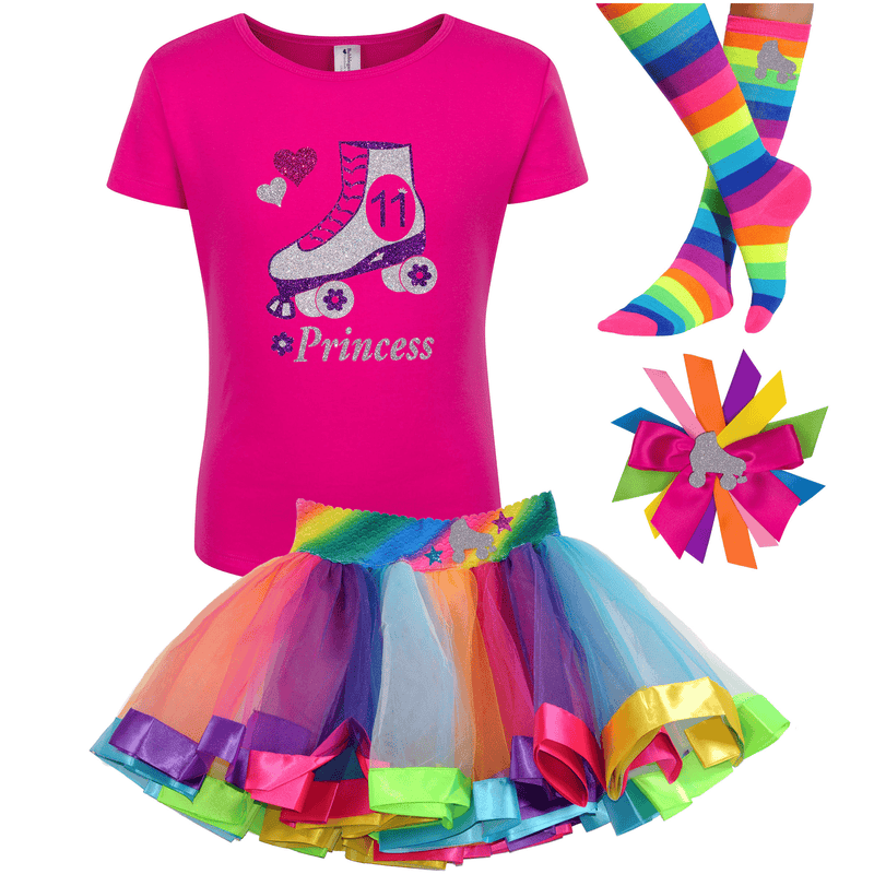 Roller Skate 11th Birthday Shirt - Outfit -  Rainbow Tutu Roller Skate Skirt - Bubblegum Divas Store