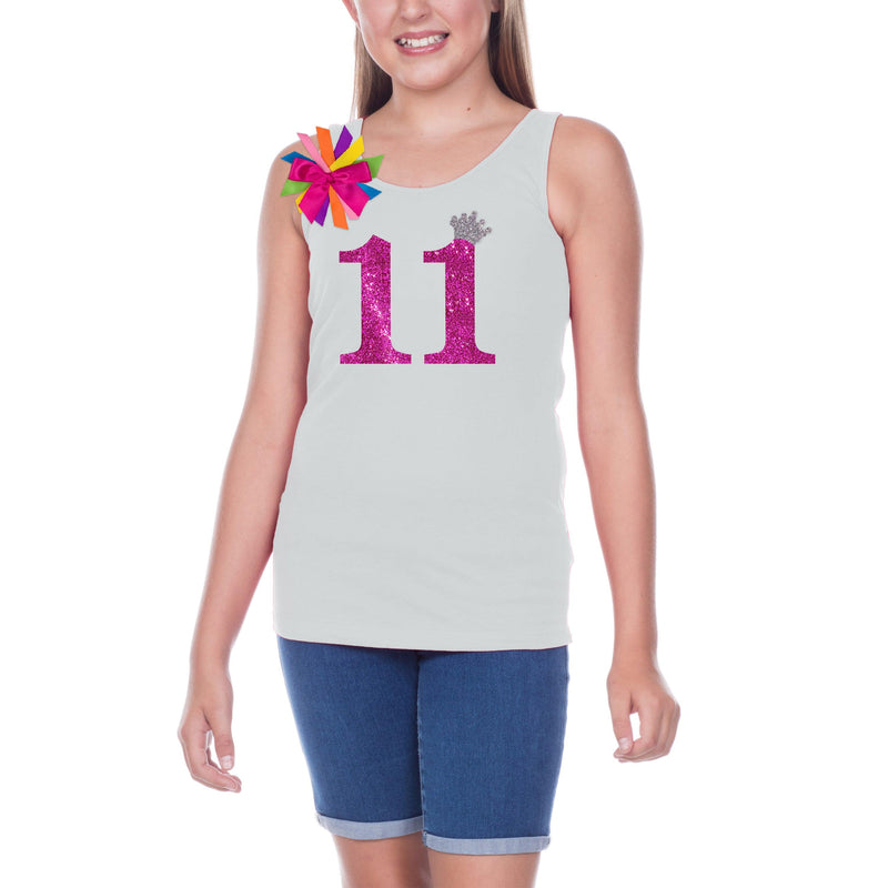 Personalized 11th Birthday Shirt Hot Pink Glitter Number Eleven - Bubblegum Divas 