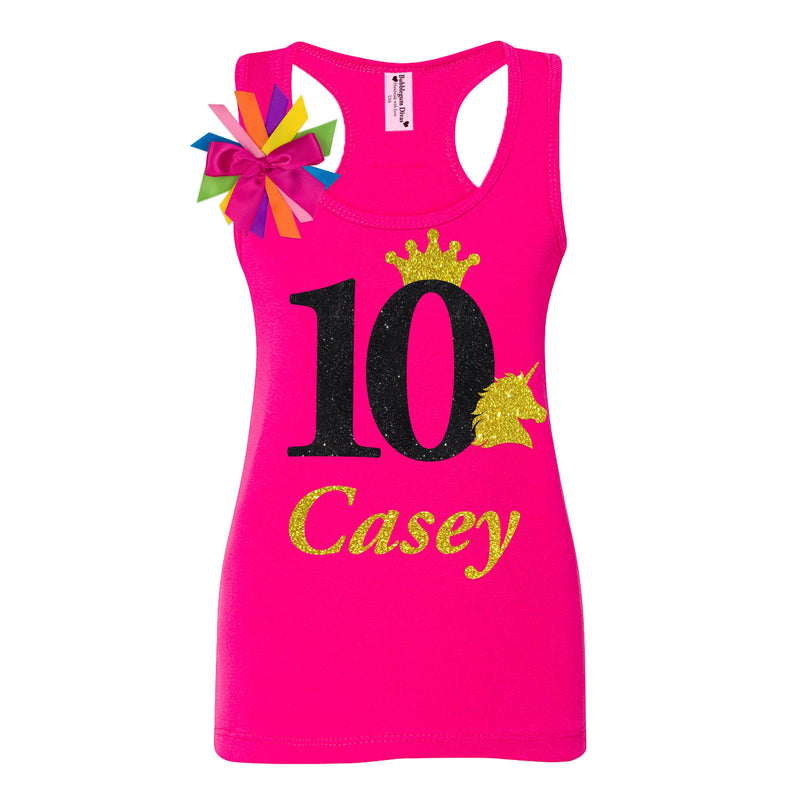 Personalized 10th Birthday Tank Top Glitter 10 and Unicorn