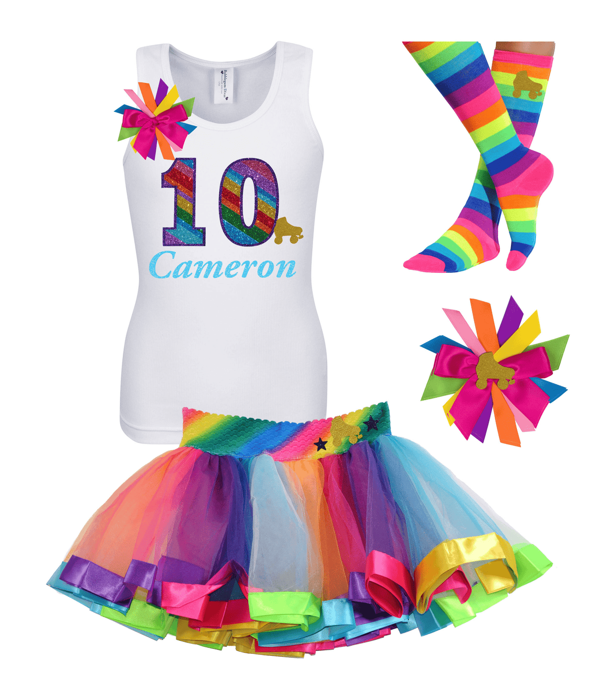 Roller Skate Shirt 10th Birthday Outfit Rainbow Tutu Roller Skating Socks 10 Personalized