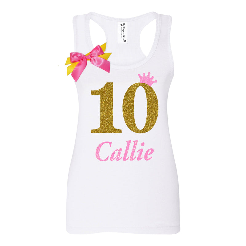 Personalized Neon Pink Glitter 10th Birthday Girl Shirt