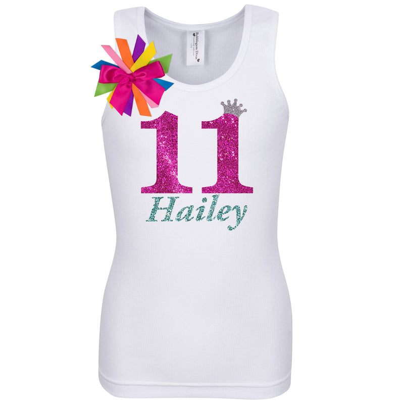 Personalized 11th Birthday Shirt Hot Pink Glitter Number Eleven