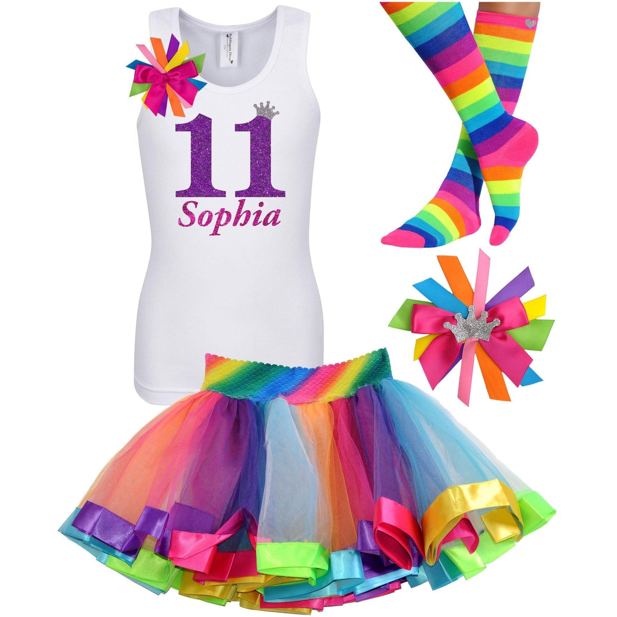 11th Birthday Girl - Pink Rainbow Outfit - Bubblegum Divas Store