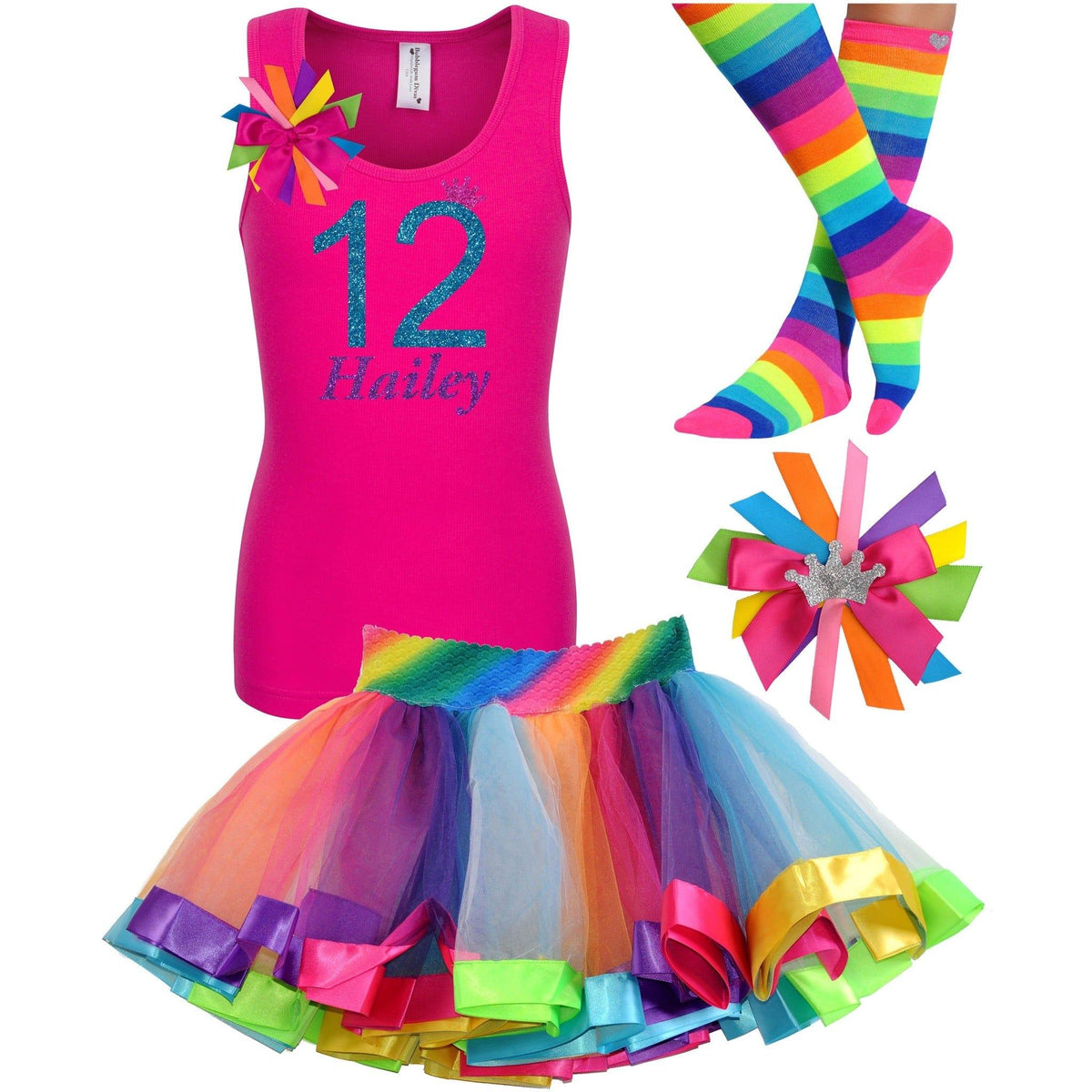 Bubblegum Divas Girls 12th Birthday Outfit | Rainbow Tutu & Socks | Blue Cherry - Bubblegum Divas 