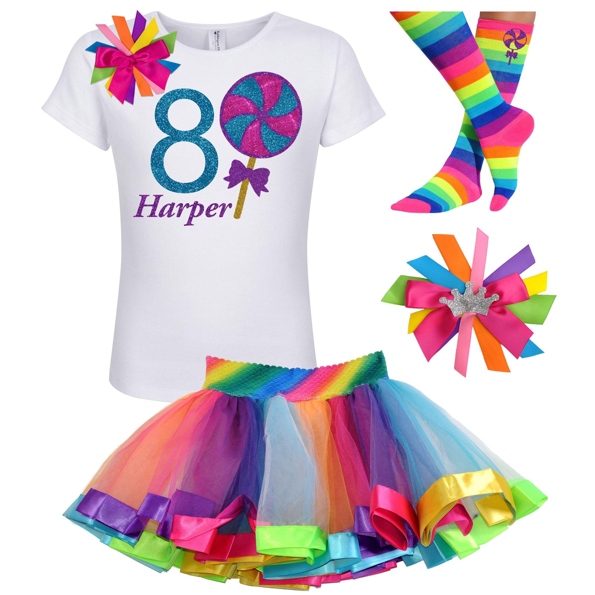 Lollipop Blueberry Swirl 8th Birthday - Lollipop Birthday Outfit Kids Teens Girls - Bubblegum Divas Store