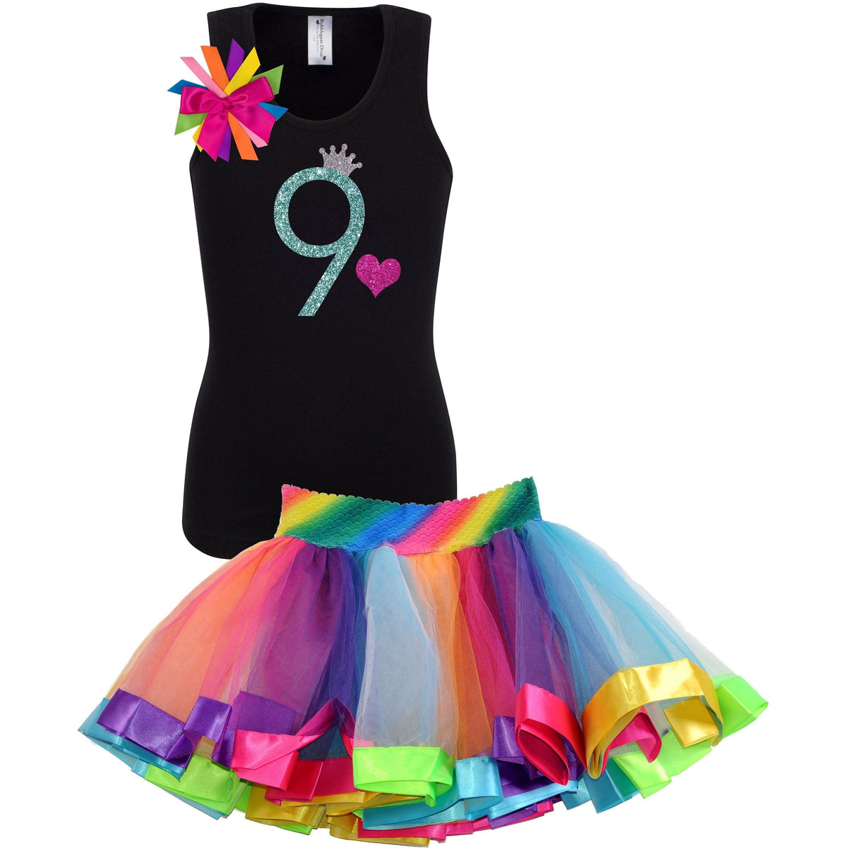 9th Birthday Girls Shirt Rainbow Tutu Outfit 9