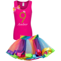 9th Birthday Outfit Gold Rainbow - Set - Bubblegum Divas Store