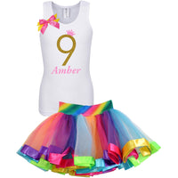 9th Birthday Outfit Gold Rainbow - Set - Bubblegum Divas Store