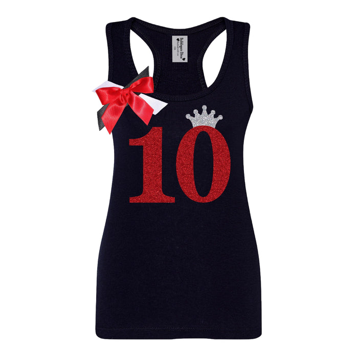 Personalized Red Glitter 10th Birthday Shirt for Tween Girls