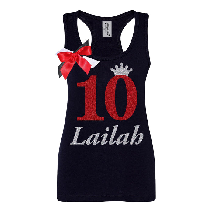 Personalized Red Glitter 10th Birthday Shirt for Tween Girls