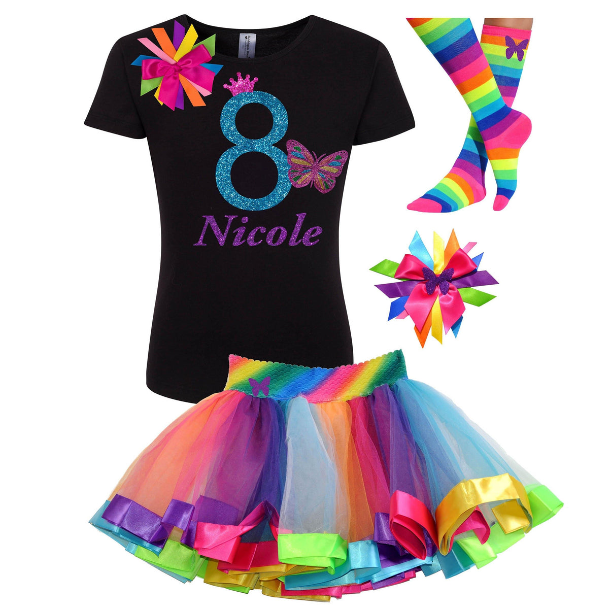 8th Birthday Girl Butterfly 8 Shirt - Outfit - Bubblegum Divas Store