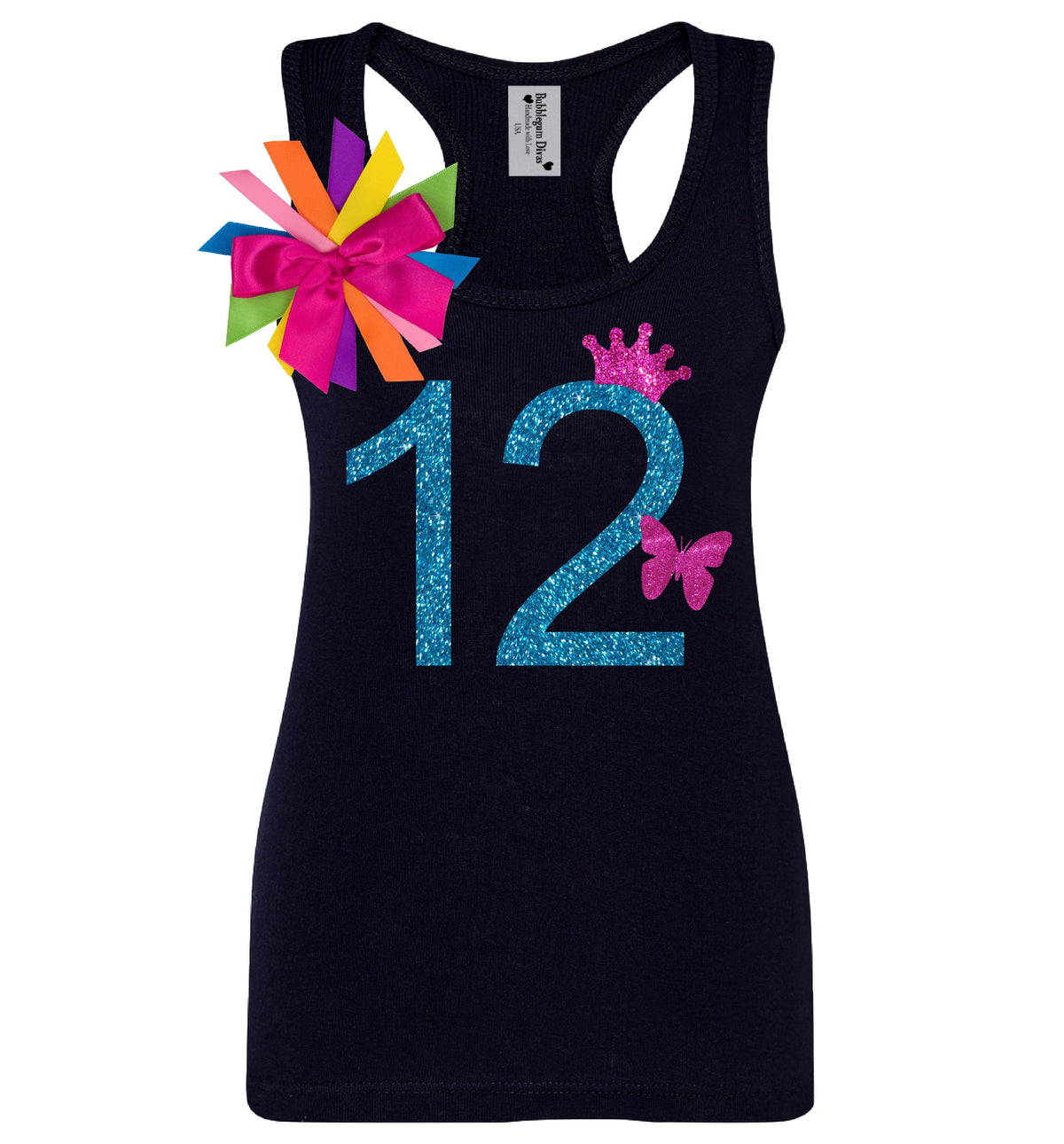 Black Butterfly Tank Top 12 with rainbow ribbons