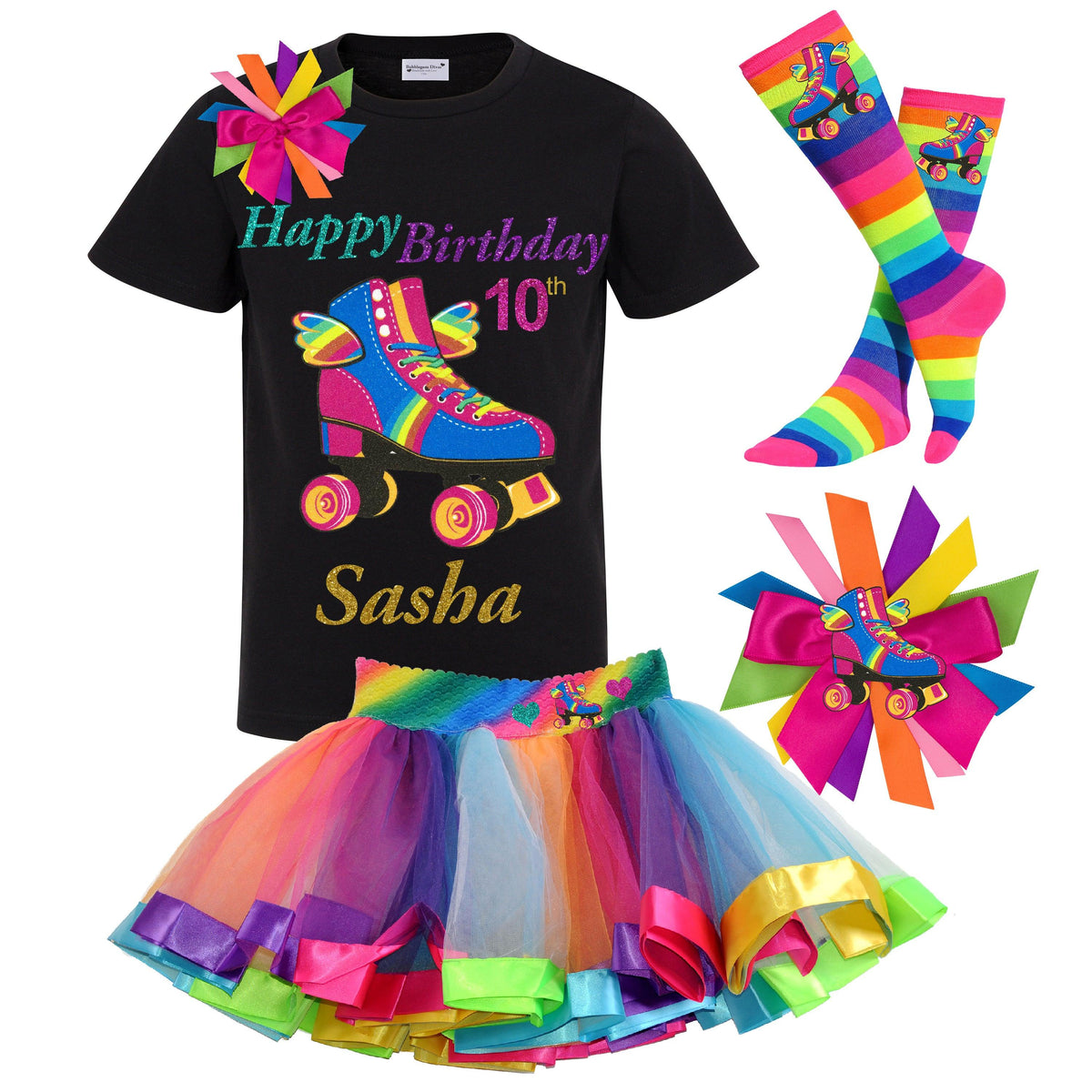 Happy Birthday Roller Skate Outfit - Happy Wings Black - Bubblegum Divas 