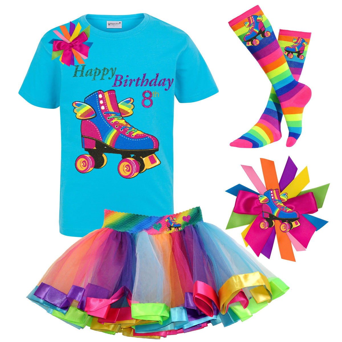 Happy Birthday Roller Skate Outfit - Happy Wings Blue - Bubblegum Divas 