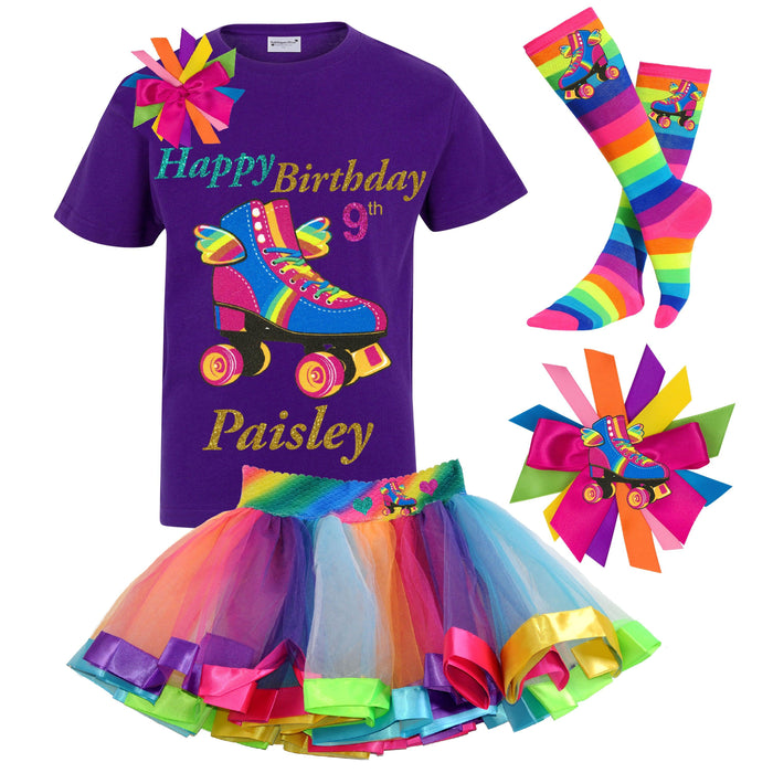 Happy Birthday Roller Skate Outfit - Happy Wings Purple