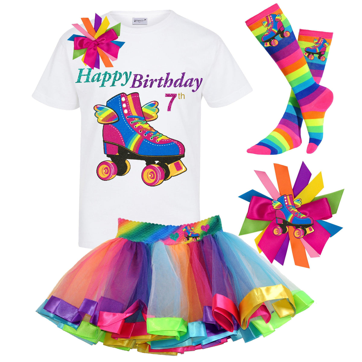 Happy Birthday Roller Skate Outfit - Happy Wings White