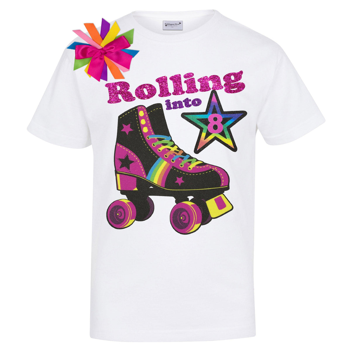 Girls Birthday Shirt White Roller Skate Graphic Tee Shirt 