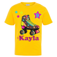Foxy 9th Birthday Roller Skate Shirt Neon Yellow Shirt - Bubblegum Divas 