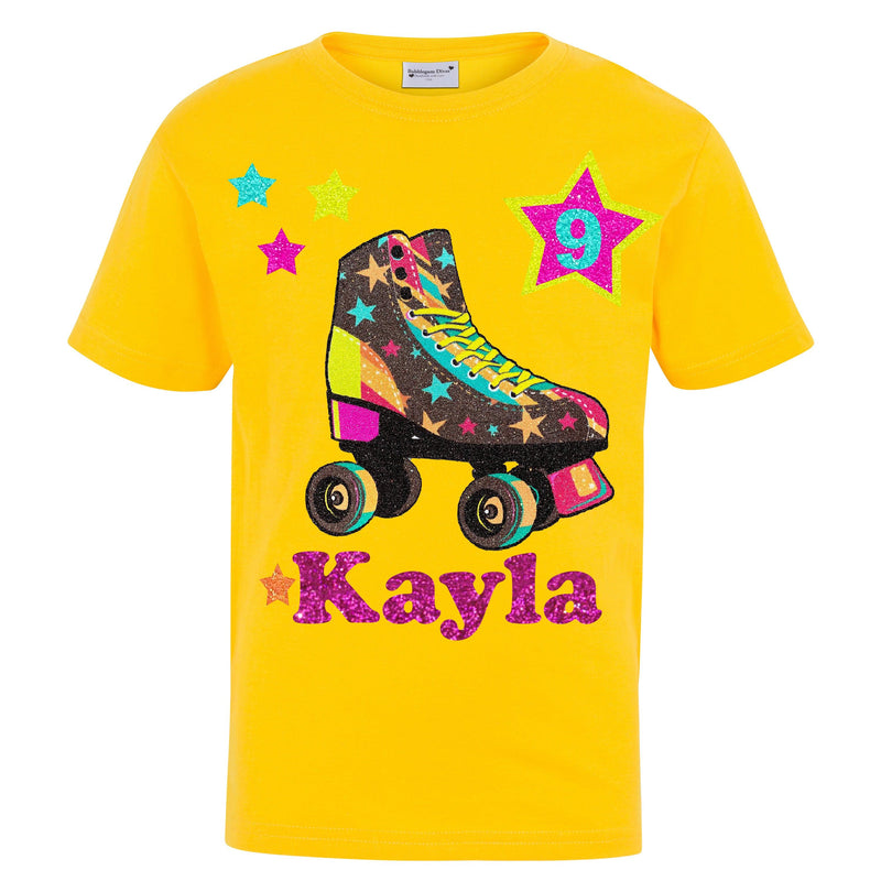 Foxy 9th Birthday Roller Skate Shirt Neon Yellow Shirt - Bubblegum Divas 