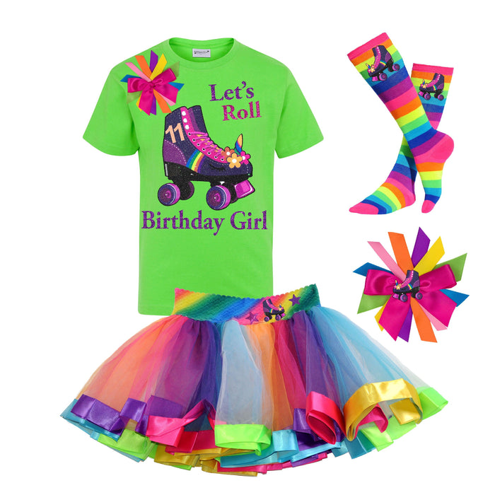 Personalized Neon Green Roller Skate Birthday Shirt Twilight - Bubblegum Divas 