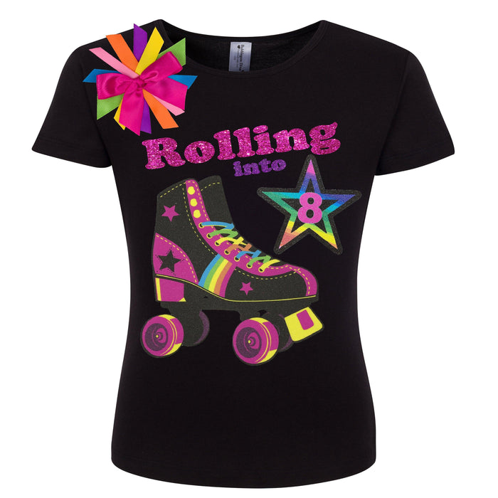 Girls Birthday Shirt Black Roller Skate Graphic Tee Shirt 