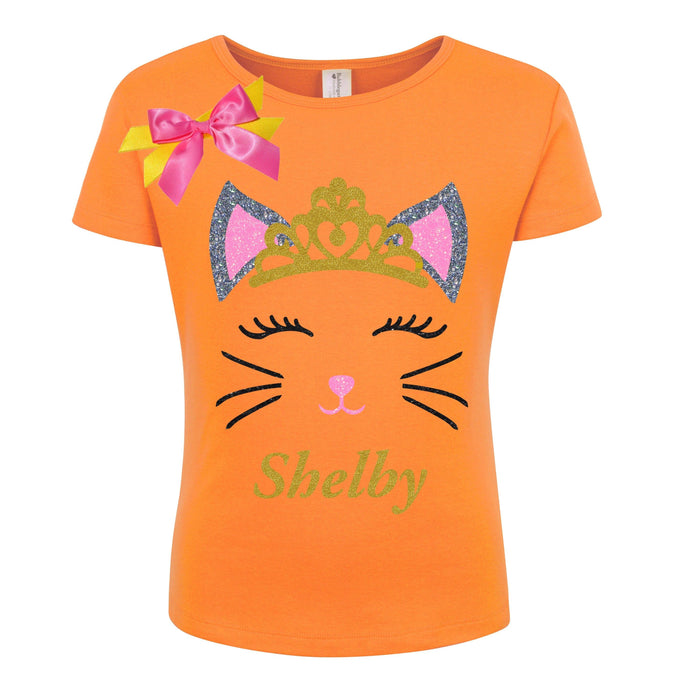 Girls Handmade Glitter Cat Shirt - Suzy Q - Bubblegum Divas 