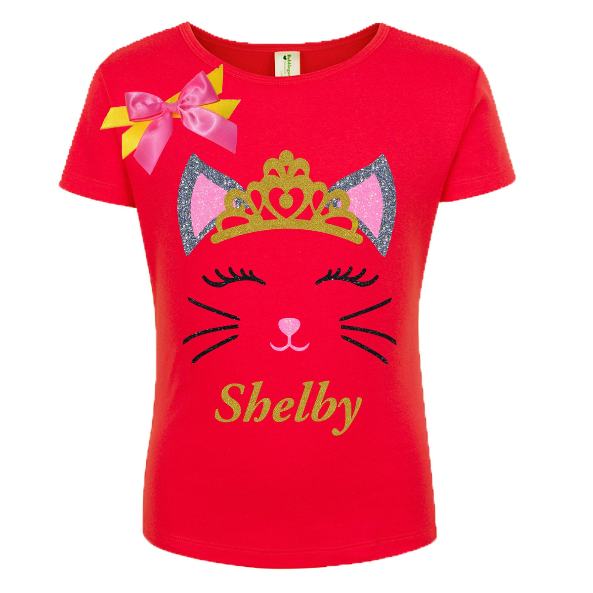 Little Girls Glitter Kitty Cat Shirt Personalized Gift - Cherry