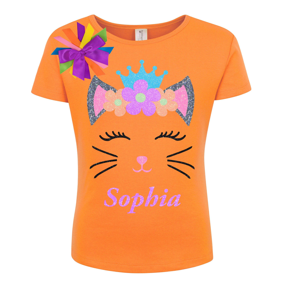 Personalized Glitter Kitty Cat Shirt - Pumpkin