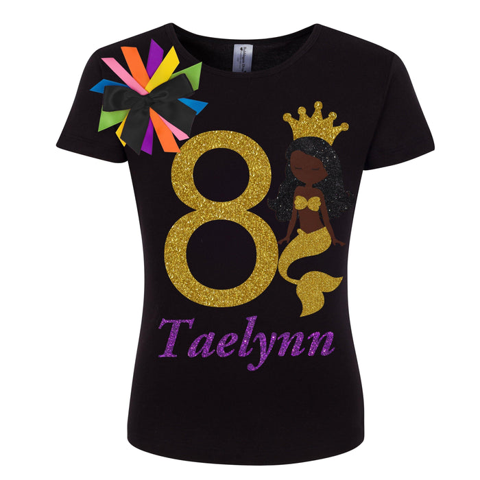 Customized Black Mermaid Princess Birthday Girl Shirt - Madam C.J. - Bubblegum Divas 