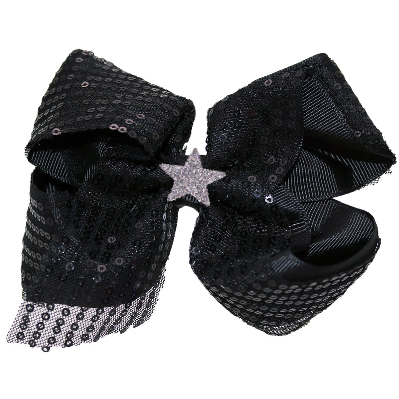 Girls Hair Bow Black Sequin Star - Hairbow - Bubblegum Divas Store