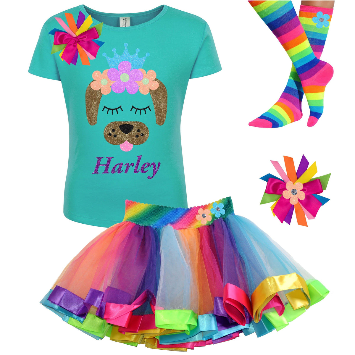 Brown Puppy Dog Outfit - Neon Flowers - Outfit - Bubblegum Divas Store