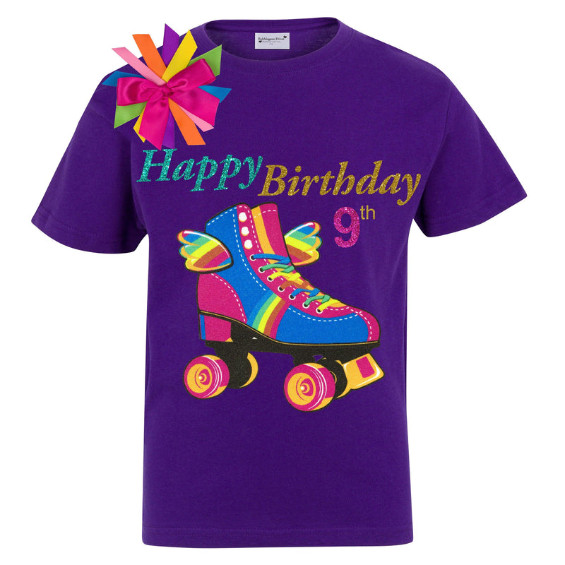 Girls Birthday Shirt Roller Skate Graphic Tee Happy Wings - Purple