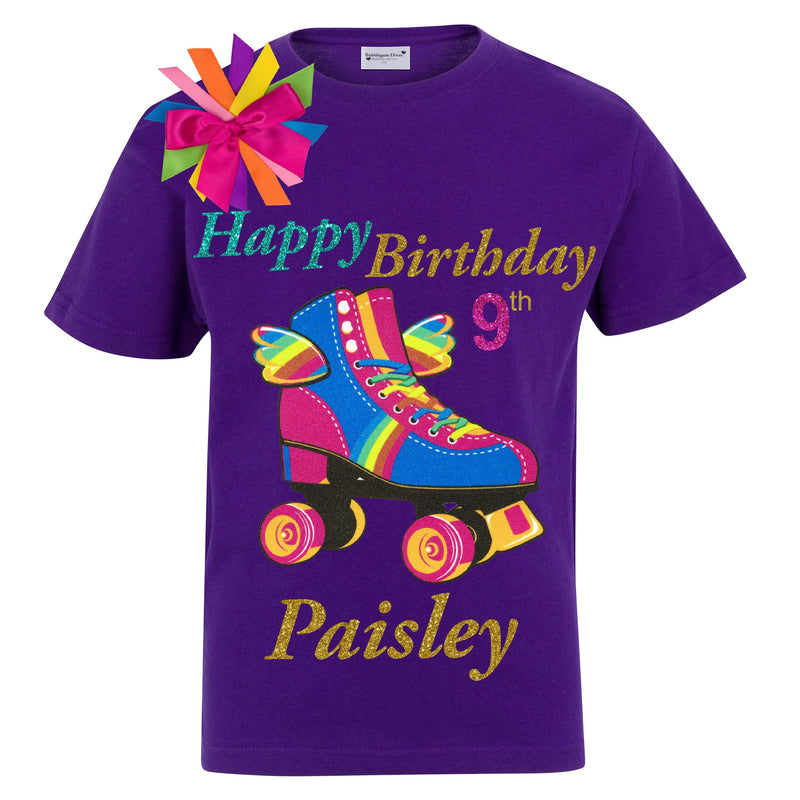 Girls Birthday Shirt Roller Skate Graphic Tee Happy Wings - Purple