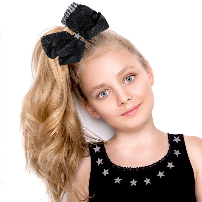 Girls Hair Bow Black Sequin Star - Hairbow - Bubblegum Divas Store