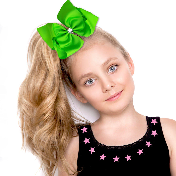 Girls Jumbo Neon Green Hair Bow - Bubblegum Divas 