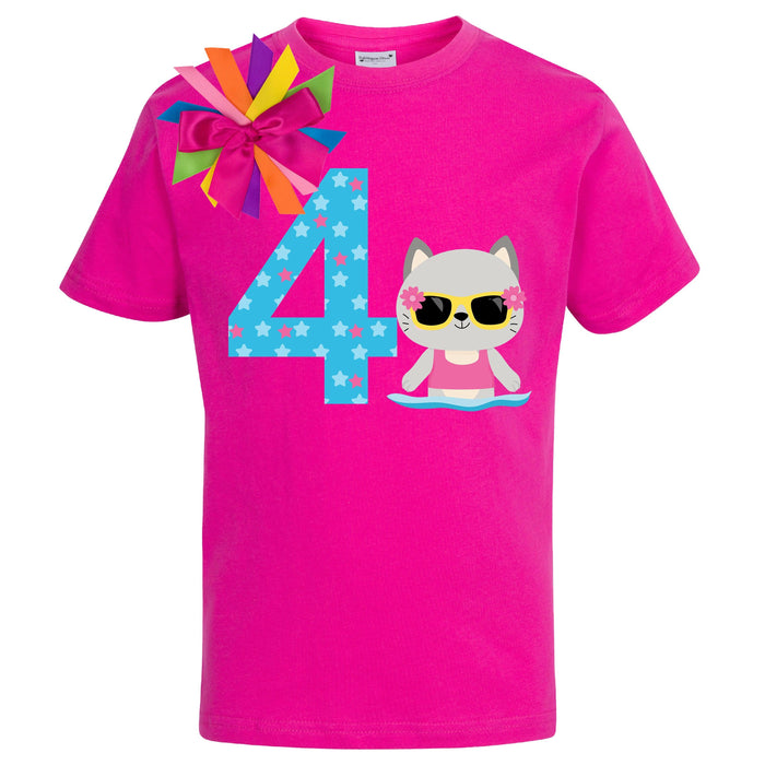 Swim Cat Wearing Sunglasses Birthday Shirt
