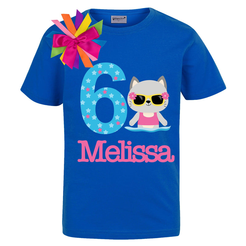 Girls' Swim Cat Birthday Shirt - Bubblegum Divas 