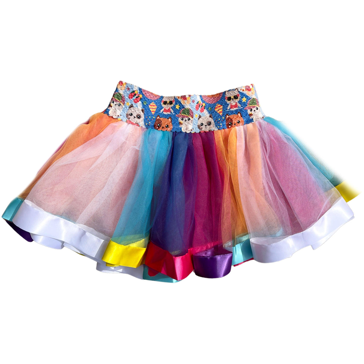 Party Cats Fluffy Glow Rainbow Tutu Skirt for Girls - Bubblegum Divas 