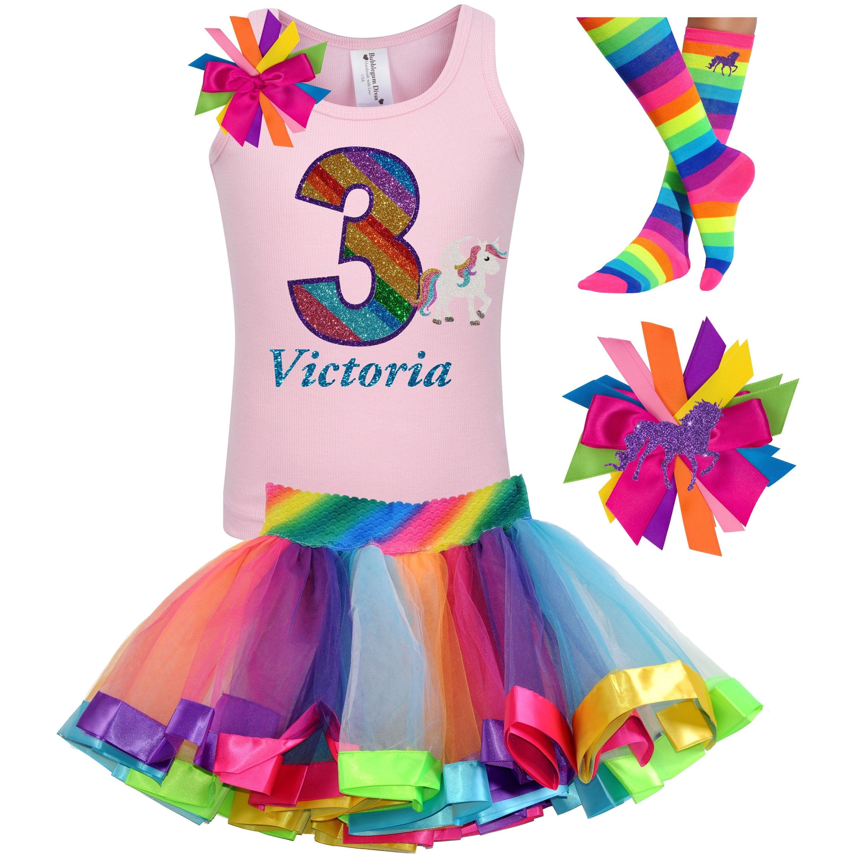 Shop 3rd Birthday Rainbow Unicorn Outfit Magical Pony Shirt at Bubblegum Divas personalized gifts for girls