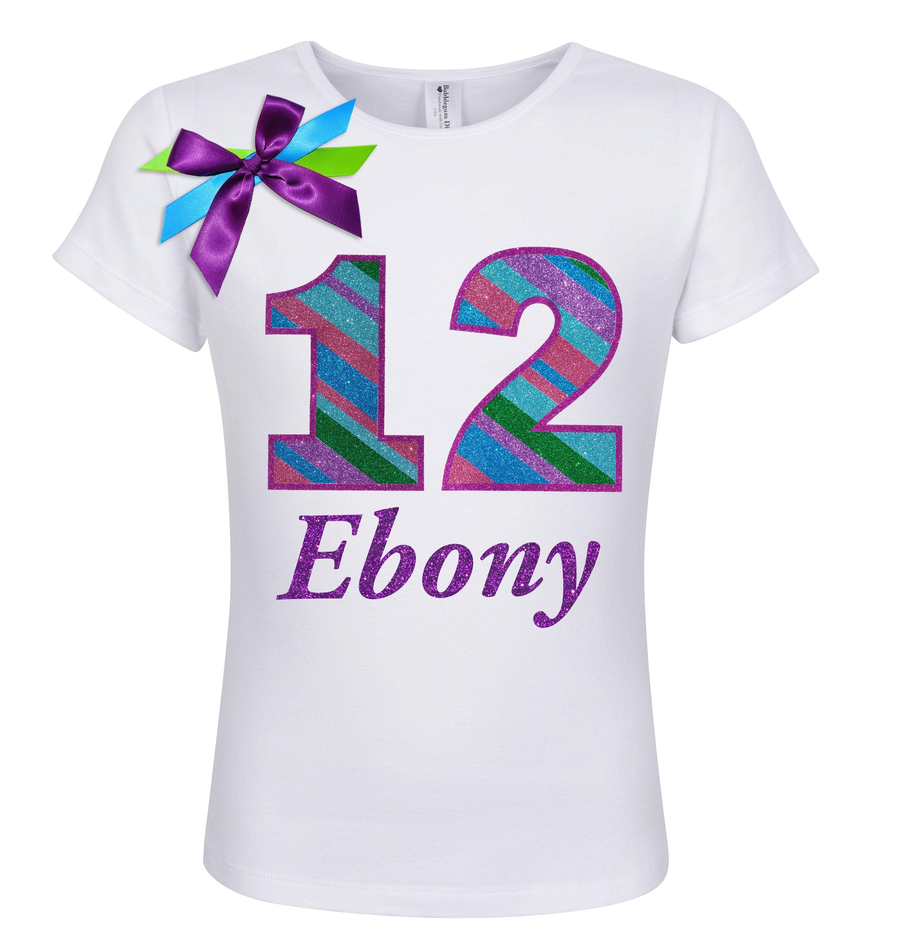 Shop Punch Berry Stripes 12th Birthday Shirt at Bubblegum Divas personalized gifts for girls