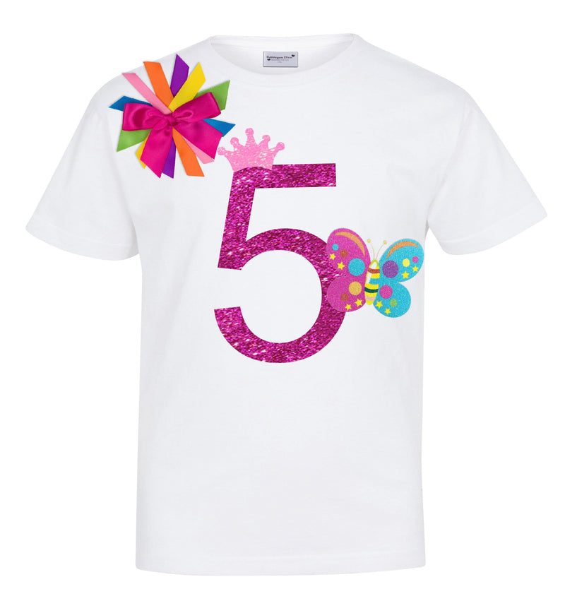 White 5th Birthday Butterfly Shirt 5