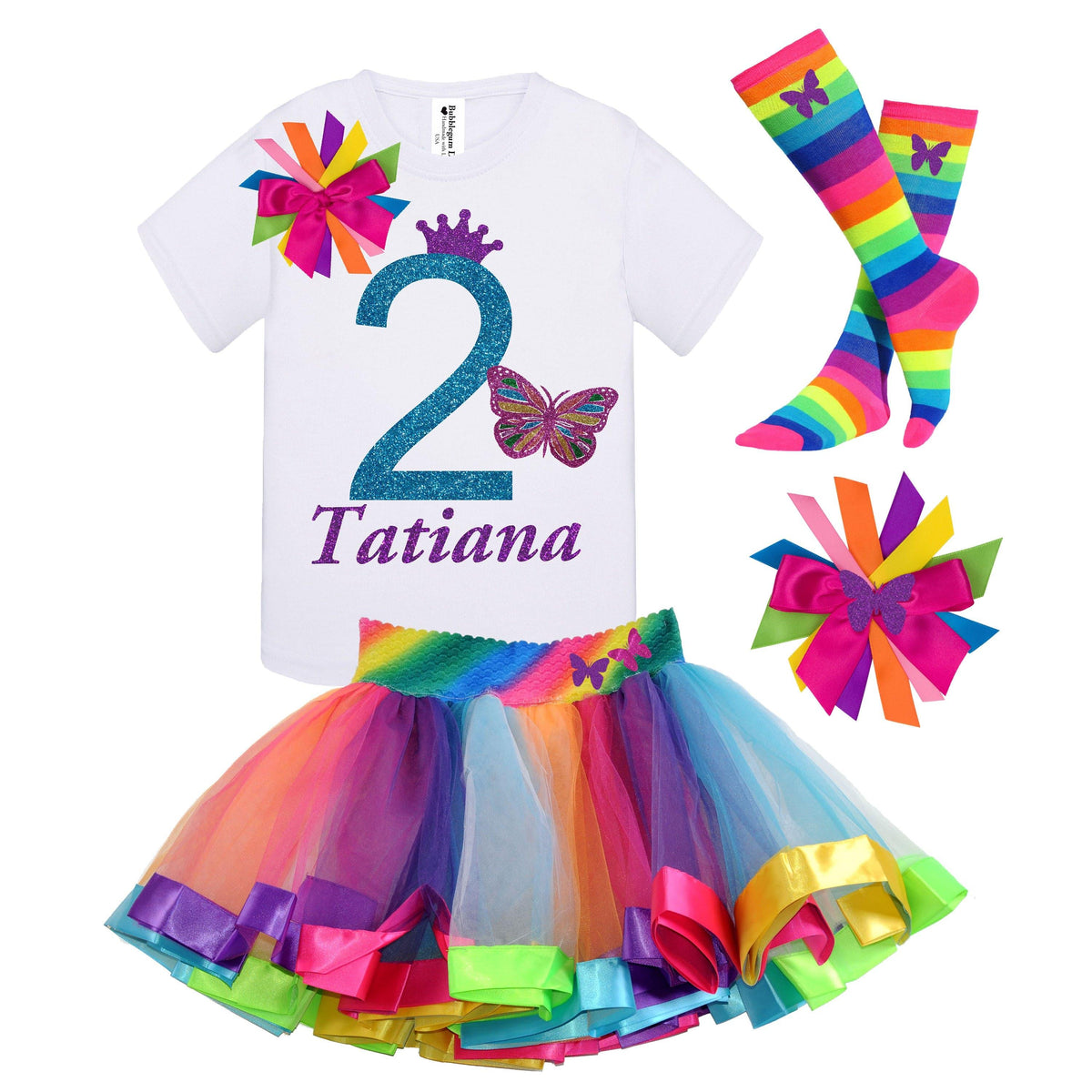 White Rainbow Butterfly 2nd Birthday Outfit Personalized