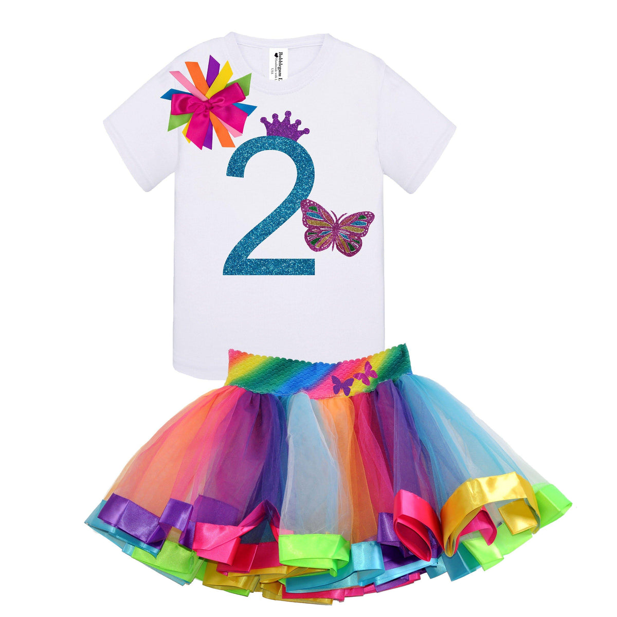 Shop Toddler Girls Butterfly 2nd Birthday Outfit Blue Glitter Rainbow Tutu at Bubblegum Divas personalized gifts for girls. Shop Toddler Girls Butterfly 2nd Birthday Outfit Blue Glitter Rainbow Tutu at Bubblegum Divas personalized gifts for girls.