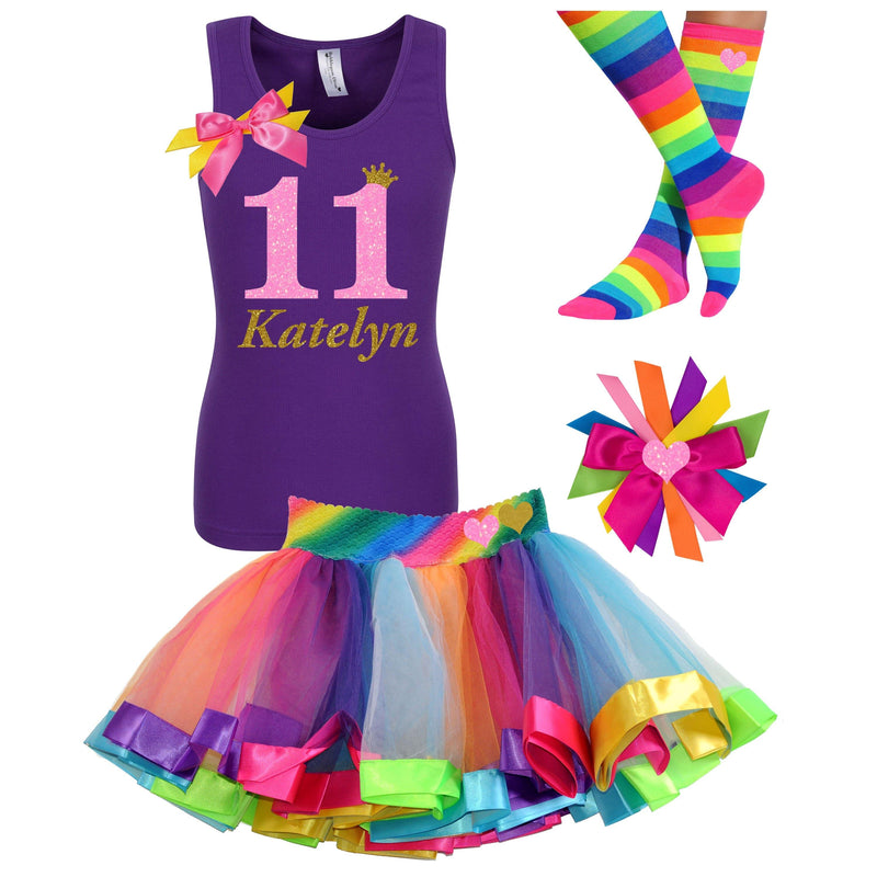 11th Birthday Girl - Pink Glitter Rainbow Outfit - Bubblegum Divas Store
